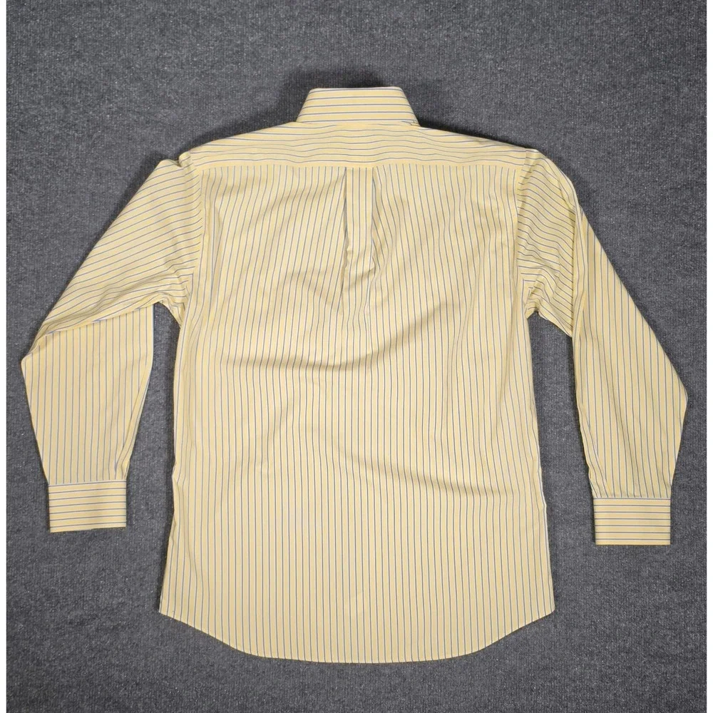 Paul Fredrick men's dress shirt‎ in a yellow base with blue stripe pattern, size